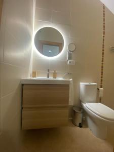 La salle de bains est pourvue d'un lavabo, de toilettes et d'un miroir. dans l'établissement CABO BEACH II, à Cabo de Gata