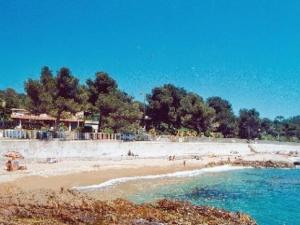 Plaża z grupą ludzi w wodzie w obiekcie Bel appartement duplex avec terrasse et jardin face à la plage de Gigaro w mieście La Croix-Valmer