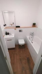 a bathroom with a toilet and a sink and a mirror at Apartamento Aguilera in Gandía