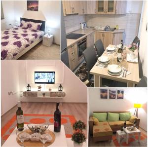 a collage of pictures of a kitchen and a living room at Apartman Dunja II in Prijedor
