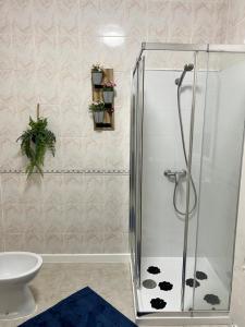 a shower stall in a bathroom with a toilet at The Chill(e) in Lisbon