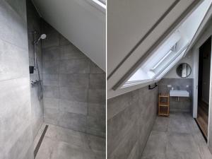 a bathroom with a sink and a skylight at Villa in Balk with Private Jetty on Slotermeer in Balk +32 photos