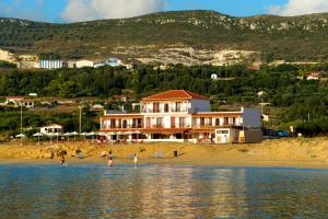 米尼亚阿莫斯居所酒店的一群人在靠近水边的海滩上