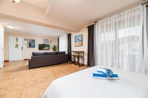 a hotel room with a bed and a couch at Shell on the Beach 101 in Hollywood