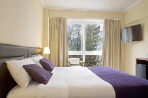 a hotel room with a bed and a window at Bisonte Libertad in Buenos Aires