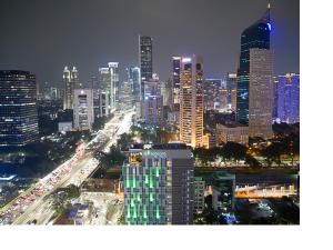 Nespecifikovaný výhled na destinaci Jakarta nebo výhled na město při pohledu z hotelu
