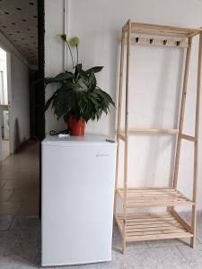 a white refrigerator with a plant on top of it at Mettez vous au vert près du château de Vaux le Vicomte en sous sol semi enterré in Maincy