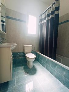 The Guest house في لاغاناس: حمام مع مرحاض ومغسلة
