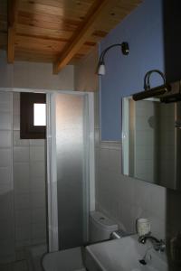 a bathroom with a shower and a sink and a toilet at Casa de la abuela María in Libros