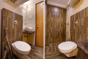 two pictures of a bathroom with a toilet and a shower at FabHotel Starwood Residency in Navi Mumbai