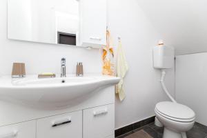 biała łazienka z umywalką i toaletą w obiekcie Apartment Josip Brusic w mieście Gabonjin +20 zdjęć