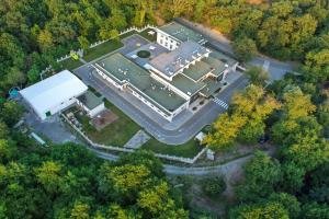 an aerial view of a school building with a yard at Gabala Qoruq Resort in Gabala