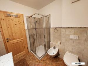 a bathroom with a shower and a toilet and a sink at Appartements Bel Monte - Kärnten Card im Sommer inklusive in Bad Kleinkirchheim +52 photos