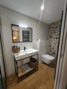 a bathroom with a sink and a toilet at Appart Halo et Duplex Les Filles in Dinan