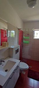 a bathroom with a sink and a toilet and a shower at Apartment Eva in Rovinjsko Selo +7 photos