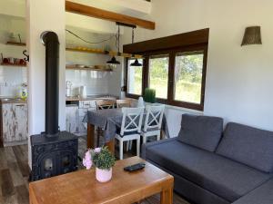 a living room with a couch and a stove at Vila DORA in Divčibare