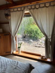 a bedroom with a window with a view of a yard at Luxury Gloria Garden in Występ