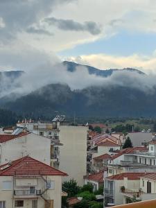 Blick auf eine Stadt mit einem Berg im Hintergrund in der Unterkunft Great apartment with parking in the city center in Tripolis