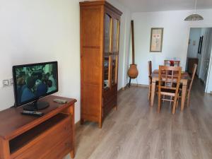 a living room with a tv and a dining table at APARTAMENTO NATURISTA in Playas de Vera
