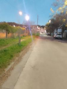 una calle con una luz de la calle en un lateral de una carretera en Departamentos R y R Azcuénaga en Tandil