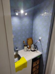 una pequeña cocina con fregadero y encimera en Departamento 224, en San Juan