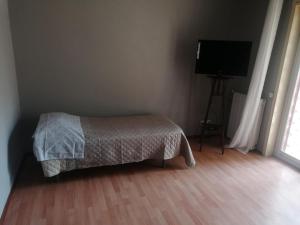 een slaapkamer met een bed en een flatscreen-tv bij Santi Palace Hotel in Gravina di Catania