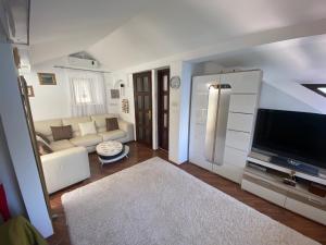 sala de estar con sofá y TV en House with a pier, en Donji Morinj