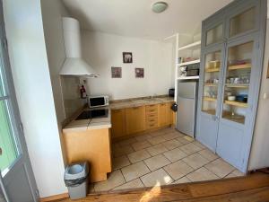 een kleine keuken met een wastafel en een koelkast bij Les Platanes - Rousseau in Lamalou-les-Bains