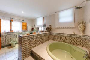 bagno con vasca verde e servizi igienici di Casa Rural El Molino a Tobed Altre 17 foto