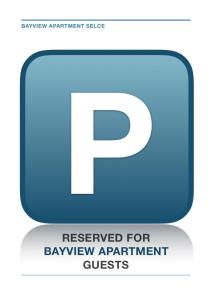 a blue sign for a reserved for bayview appointment guest at Bayview Apartment in Selce