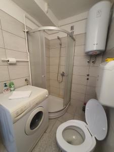 a small bathroom with a toilet and a shower at Apartman Nataša BL in Banja Luka +6 photos