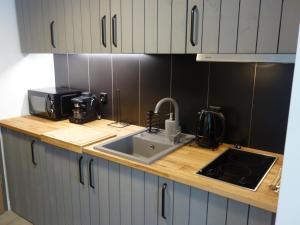 a kitchen with a sink and a counter top at Studio Verdemar Nexo in Puck +20 photos