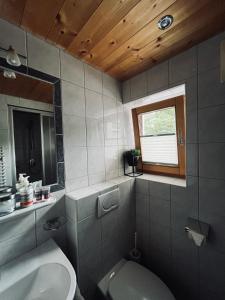 a bathroom with a sink and a toilet and a window at Anna-Luise in Sankt Anton am Arlberg