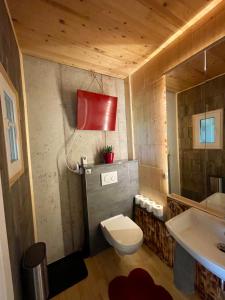 a bathroom with a toilet and a sink at Ferien in Holz - Fühle die Gemütlichkeit Enjoy in Schörfling