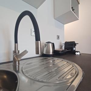 a kitchen sink with a plate on a counter at Ponti Bay Apartments in Vasiliki
