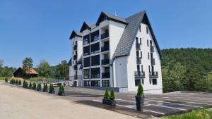 迪瓦伊巴雷Apartman Nana Divčibare的黑色屋顶的白色大建筑