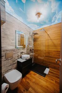 uma casa de banho com um WC e um lavatório em Ap.Casa la Neamtu em Sibiu