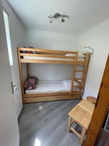 Appartement de 2 chambres avec balcon amenage et wifi a Thollon les Memisesにある二段ベッド