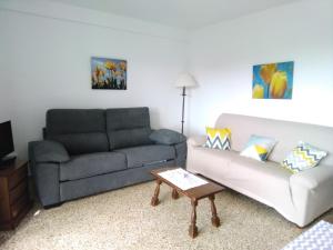 a living room with a couch and a table at Apartamentos Port D'es Torrent in San Antonio Bay