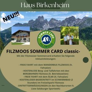 フィルツモースにあるHaus Birkenheimの山の夏の陣地のチラシ