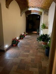 a hallway with potted plants in a building at Sul Corso Affittacamere in Nuoro