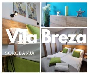 a collage of three pictures of a bedroom with a bed at Vila Breza in Soko Banja