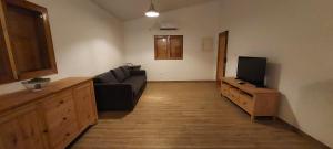 a living room with a couch and a flat screen tv at Casa do Rio 