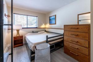 Dormitorio pequeño con cama y vestidor en TELEMARK 5 condo, en Jeffersonville
