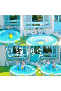 a collage of three pictures of a boy in a swimming pool at 艾希兒民宿 l小家庭可包棟 in Taitung City