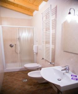 a bathroom with a toilet and a sink and a shower at Agriturismo Da Merlo in Trivignano