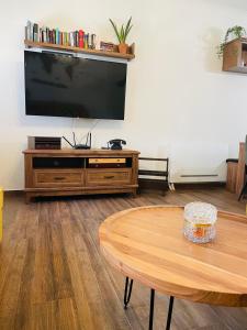 Televízia a/alebo spoločenská miestnosť v ubytovaní Dimitris place