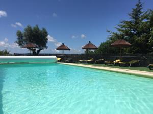 a large swimming pool with chairs and umbrellas at Quinta Laranja - Turismo Rural - in Alvorninha