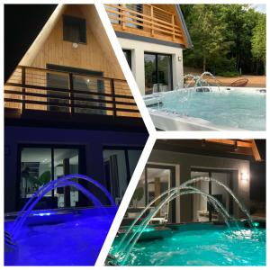 un collage de tres fotos de una casa y una piscina en Le Chalet de la Mûre, en Bongheat