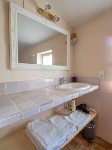 een badkamer met een wastafel en een spiegel bij Le Mas Réséda in Goult